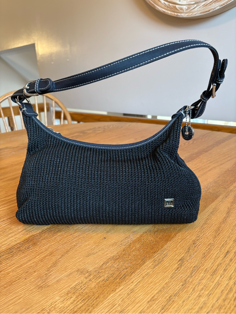 Black Woven Shoulder Bag - Brand: SAK